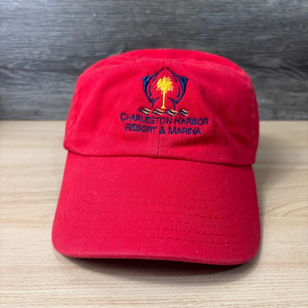 Charleston Harbor Hat Cap Strap Back Red Resort Marina Adjustable